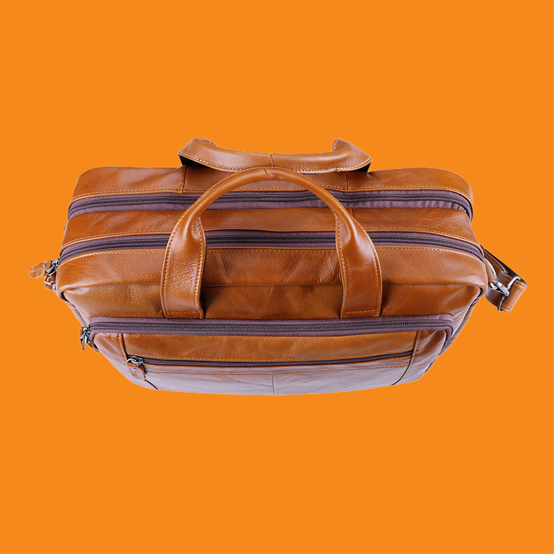 17” Leather Business Computer Bag, Cowhide, Soft Handle