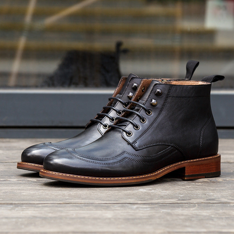 Top Layer Cowhide Martin Boots | Round Toe, Light Coffee