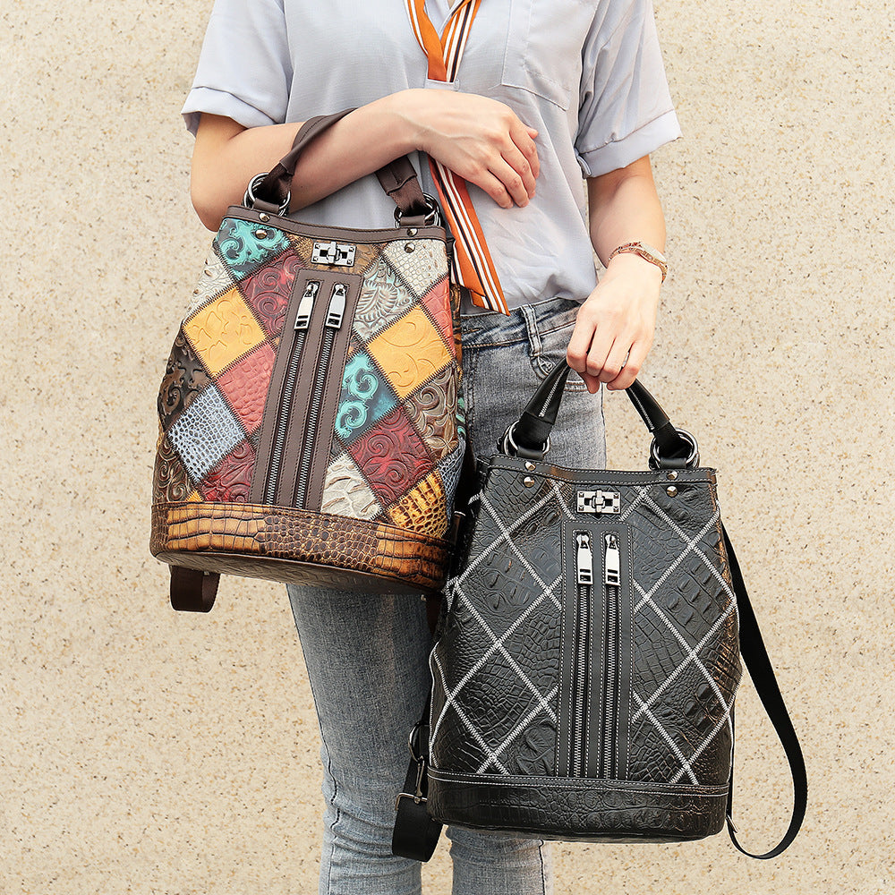 Ethnic National Style Women's Genuine Cowhide Backpack