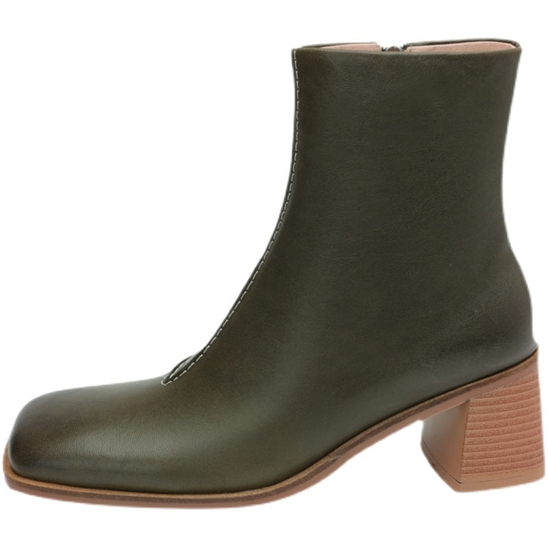 Women’s Lambskin Retro Chunky Heel Ankle Boots