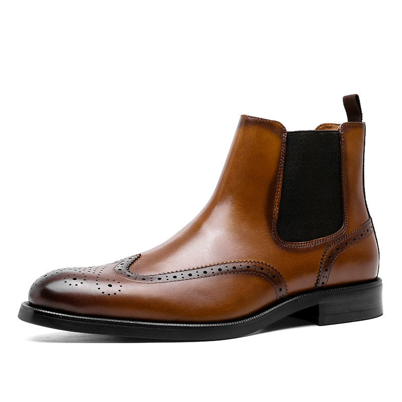 Men's Western Leather Boots with Pointed Tips Medium Heel