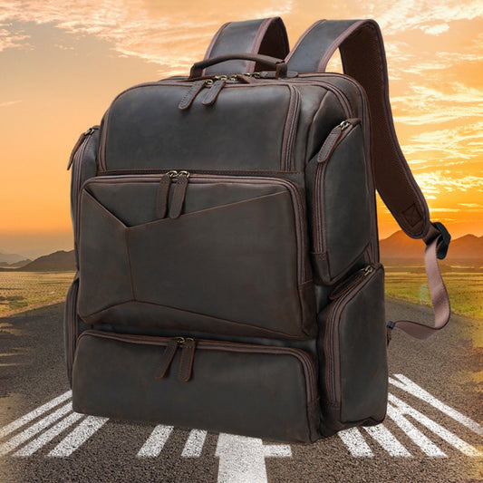 Retro Crazy Horse Genuine Leather 17" Men's Backpack