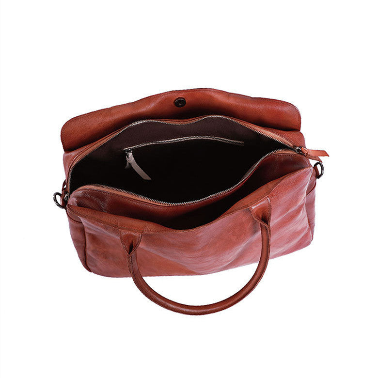 Women's Retro Large Leather Handbag - Black & Brown