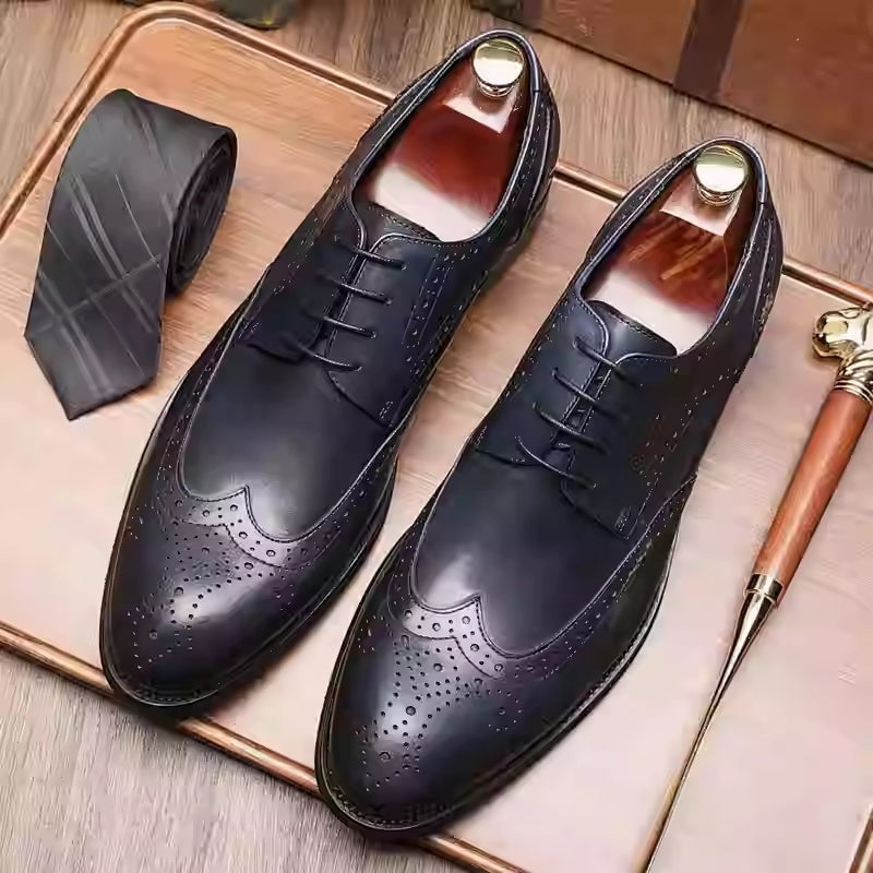 Men's British Pointed Toe Formal Wedding Brogue Shoes