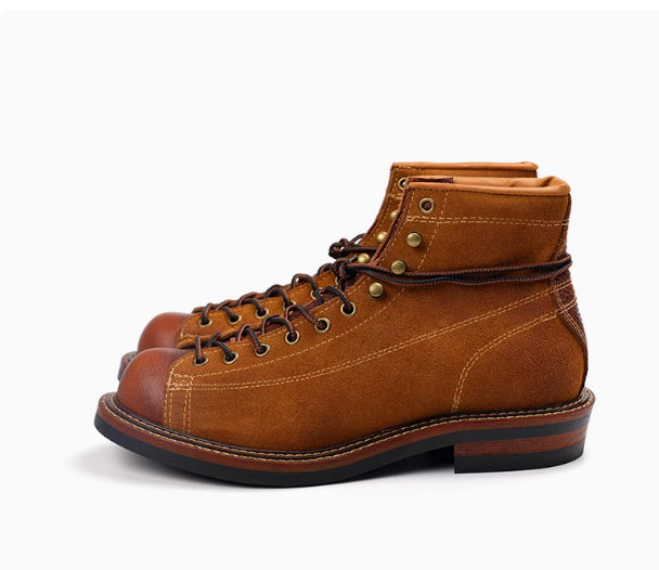 Retro Color Block Cowhide High-top Ankle Boots