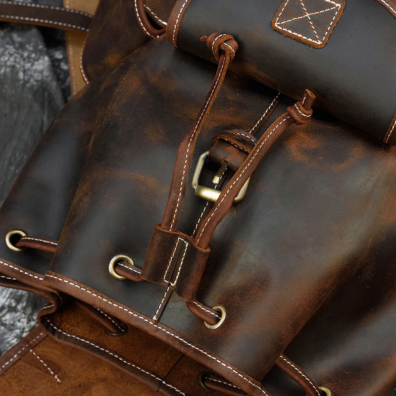 Retro Men’s First Layer Cowhide Casual Backpack 18"