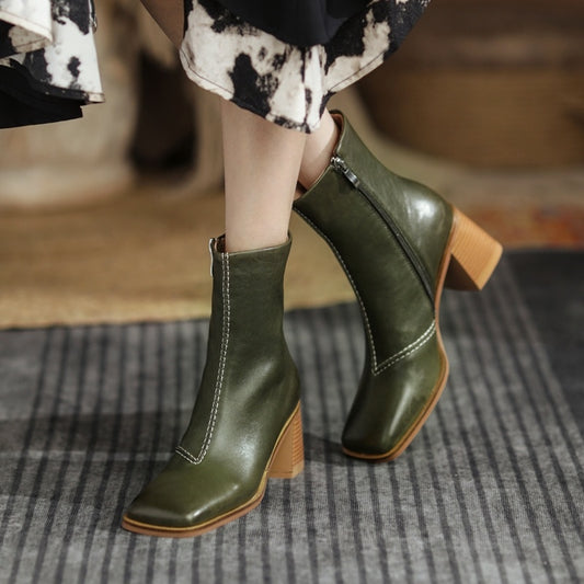 Women’s Lambskin Retro Chunky Heel Ankle Boots