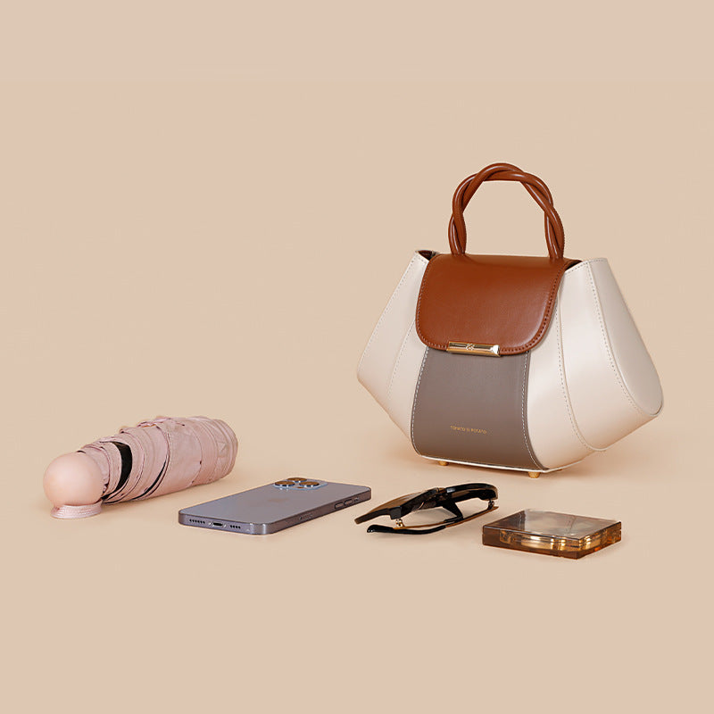 Women's Crossbody Shell Bag, Contrast Color Leather