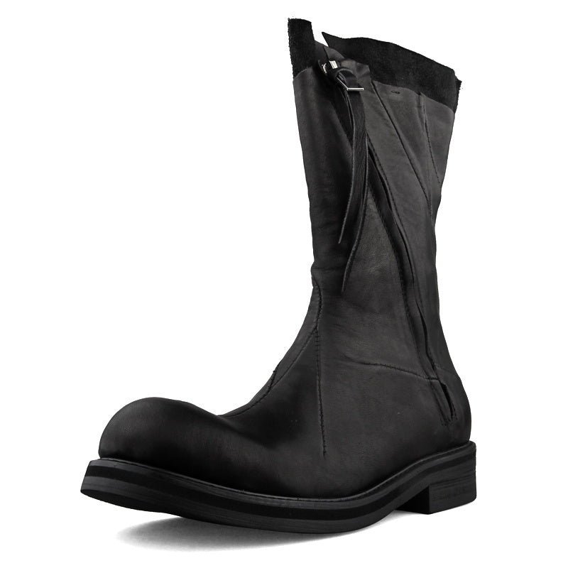 Men's Japanese Retro Deconstructed Leather Boots, Black