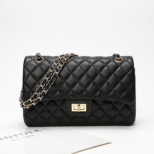 Women’s Black Sheepskin Diamond Chain Shoulder Bag