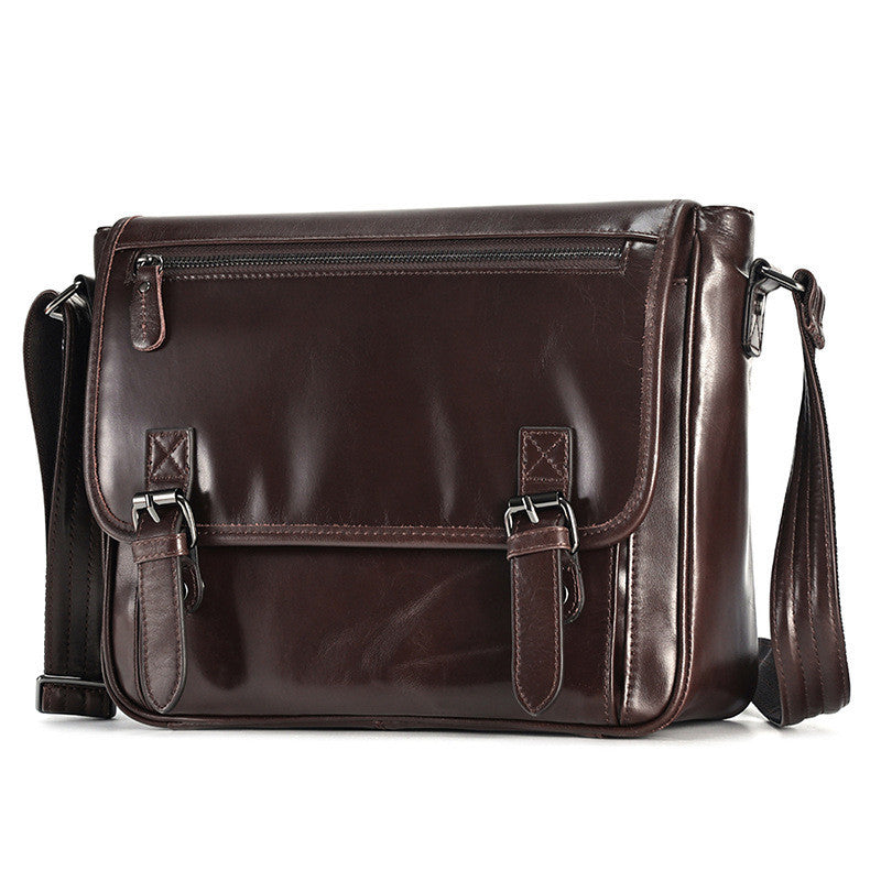 Men's Coffee Head Layer Cowhide Crossbody Shoulder Bag