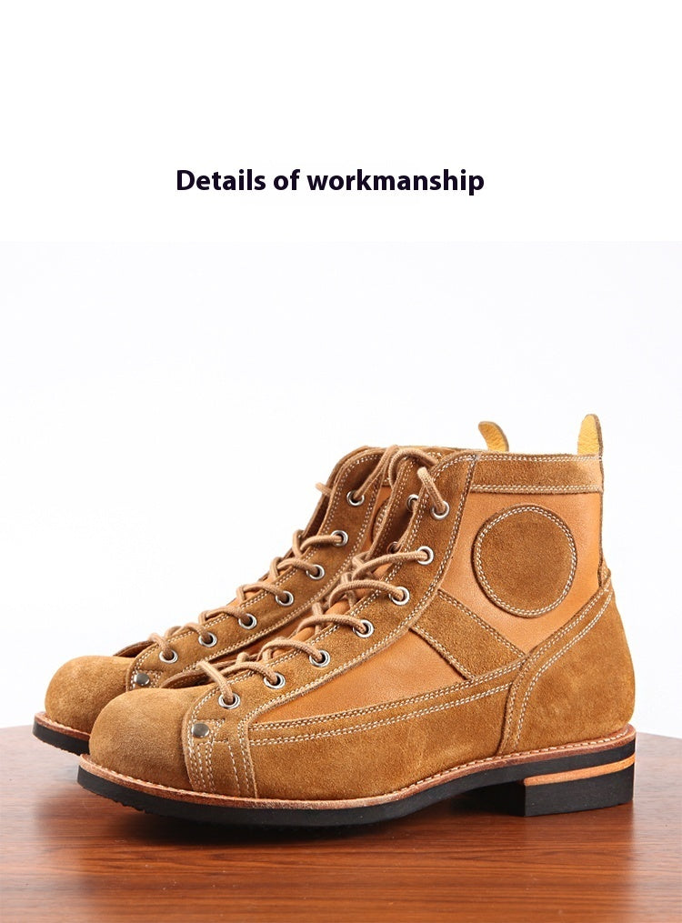 Men's Leather Paratrooper Work Ankle Boots - Orange Lace-Up