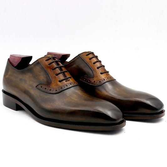 Cowhide Colorblock British Lace-Up Men's Leather Shoes