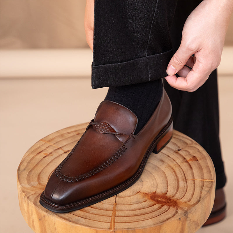 Men’s Spring & Autumn Leather Shoes, Square Toe