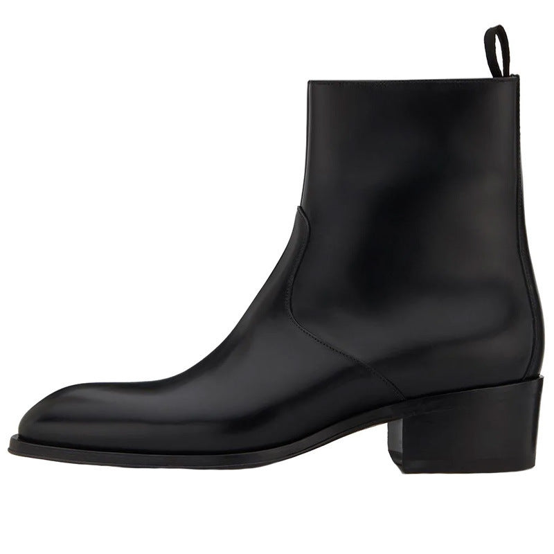 Men's Leather Pointed Toe Zipper Martin Boots Black
