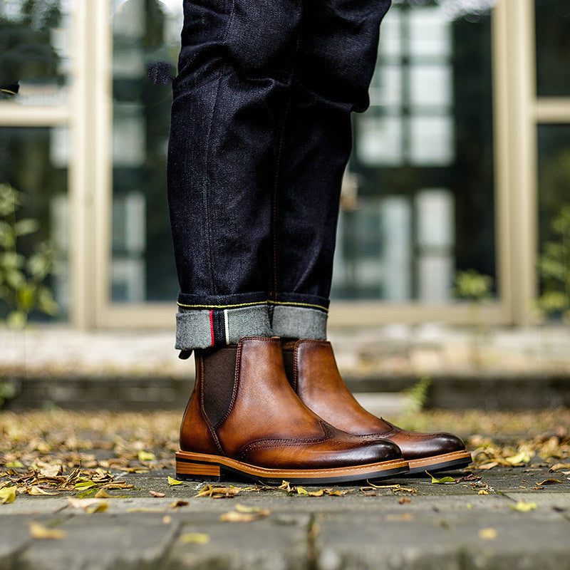 Men's British Retro High-Top Cowhide Leather Boots