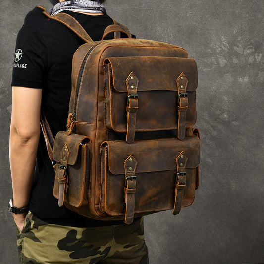 Vintage Crazy Horse Leather Backpack, 45x33x14cm