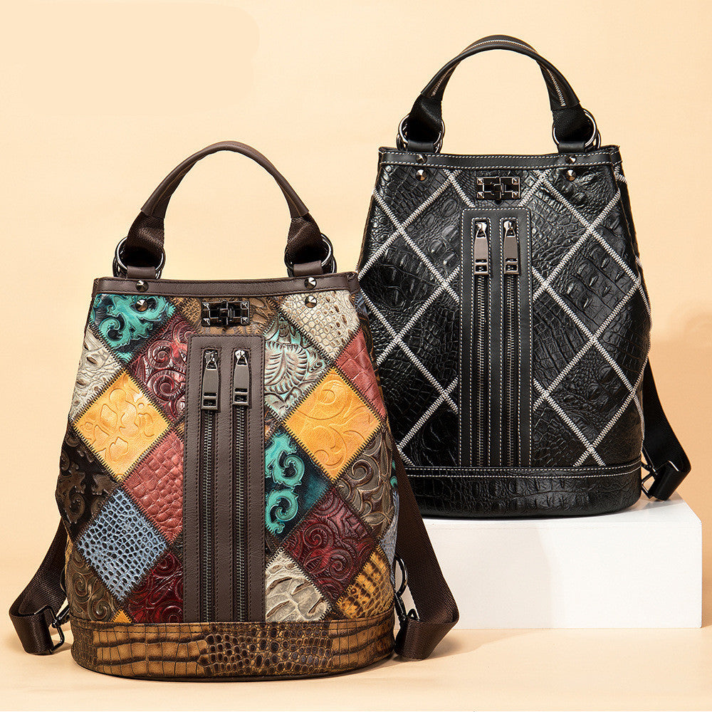 Ethnic National Style Women's Genuine Cowhide Backpack