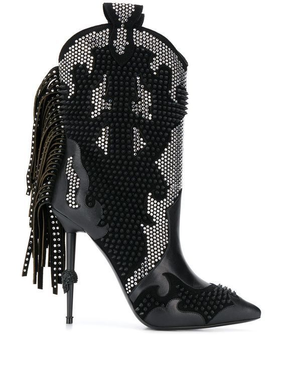 Women’s Colorblock Pointed Toe Fringe Short Boots