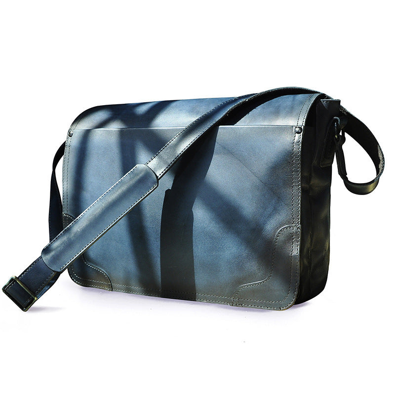 The First Layer Of Crazy Horse Leather Cowhide Men's 14-inch Computer One-shoulder Diagonal Bag