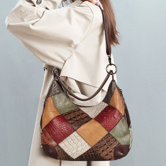 Women’s Large Color-Contrast Leather Tote Bag
