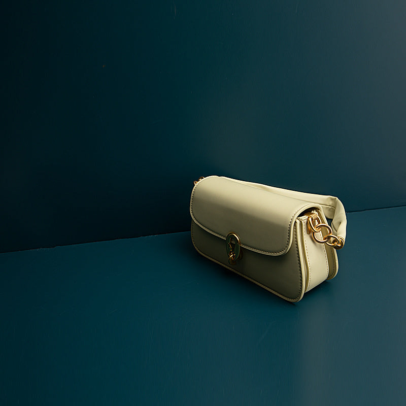 Yellow Cowhide Leather Baguette Bag with Contrast Stitch