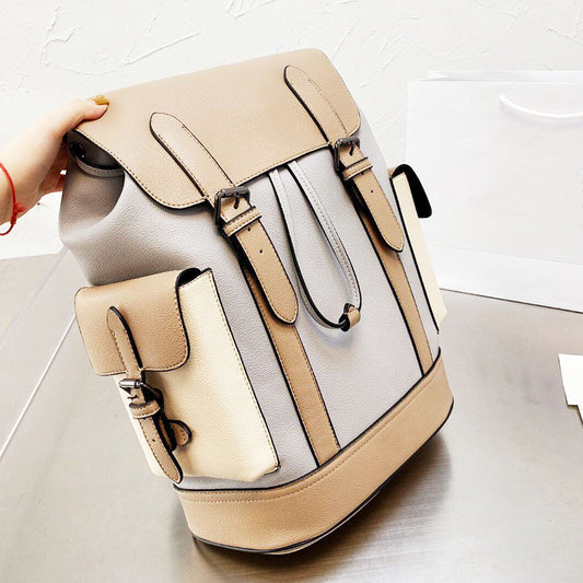 Contrast Color Large Canvas Backpack with Drawstrings