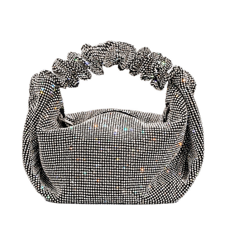 Ladies Sparkling Diamond Pillow Bag - Black & Silver