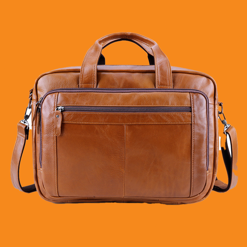 17” Leather Business Computer Bag, Cowhide, Soft Handle