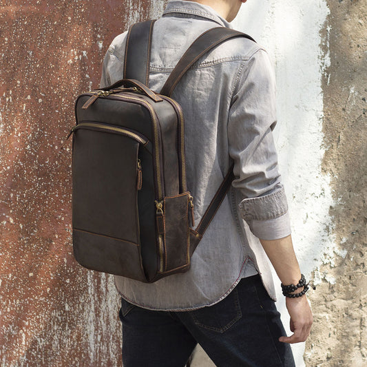 Men’s Vintage Leather Backpack, Waterproof, 20L