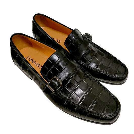 Men’s Slip-On Casual Cowhide Peas Shoes, Green/Black