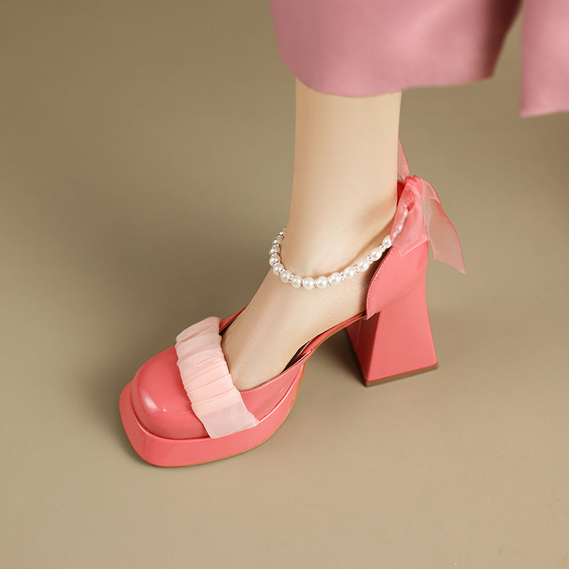 Baotou Chunky Heel Mary Jane Real Leather Shoes