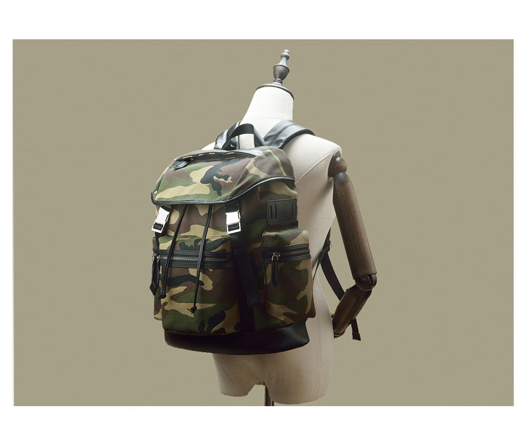 Camouflage Canvas & Leather Backpack, 15" Laptop