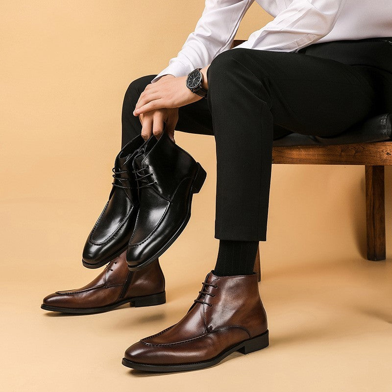 British Men's Retro Waxed Leather Martin Boots