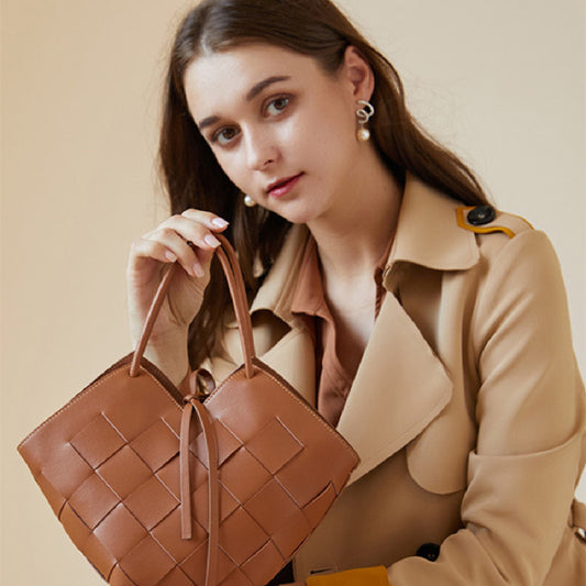 Women's Cowhide Crossbody Bag with Basket Design