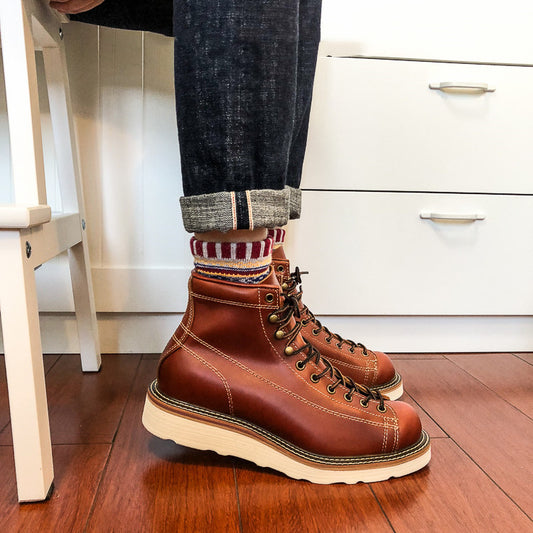 Retro Handmade Cowhide Tooling Couple Short Boots