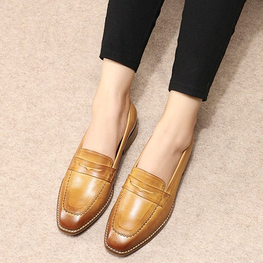 Retro English Style Small Leather Shoes, Flat Heel