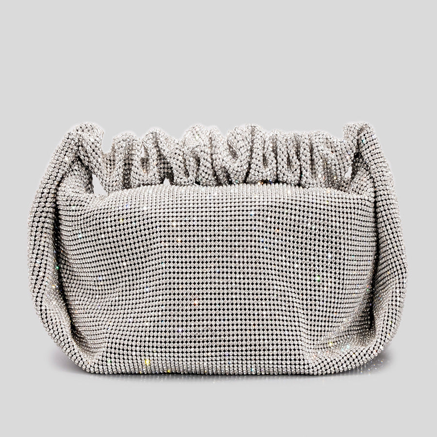 Ladies Sparkling Diamond Pillow Bag - Black & Silver