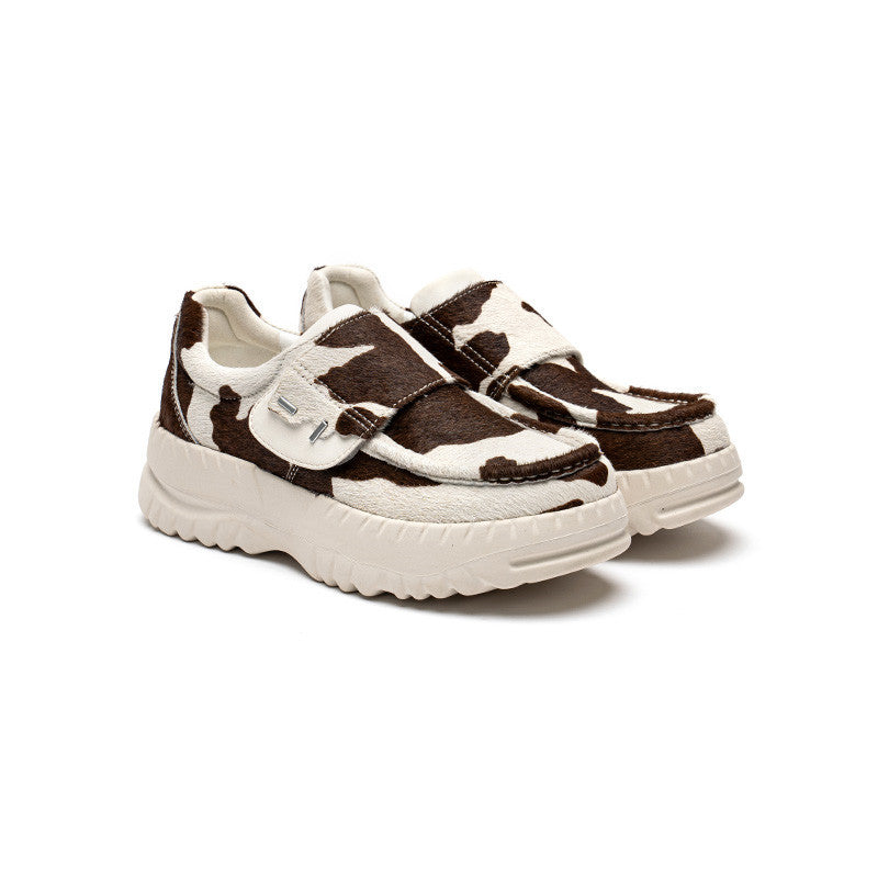 Cow Leather Thick-Soled Platform Sneakers, Multiple Sizes
