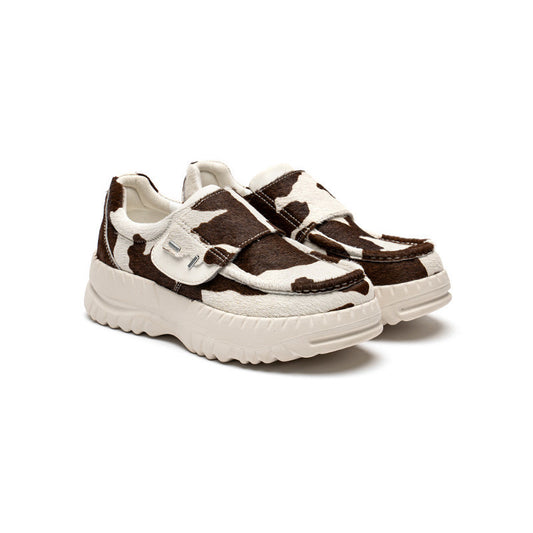 Cow Leather Thick-Soled Platform Sneakers, Multiple Sizes
