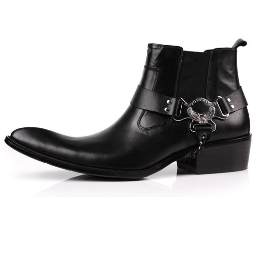 Men's British Pointed Toe Leather Motorcycle Boots