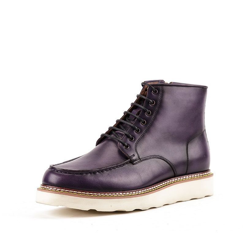 High-Top Korean Men’s Leather Tooling Boots