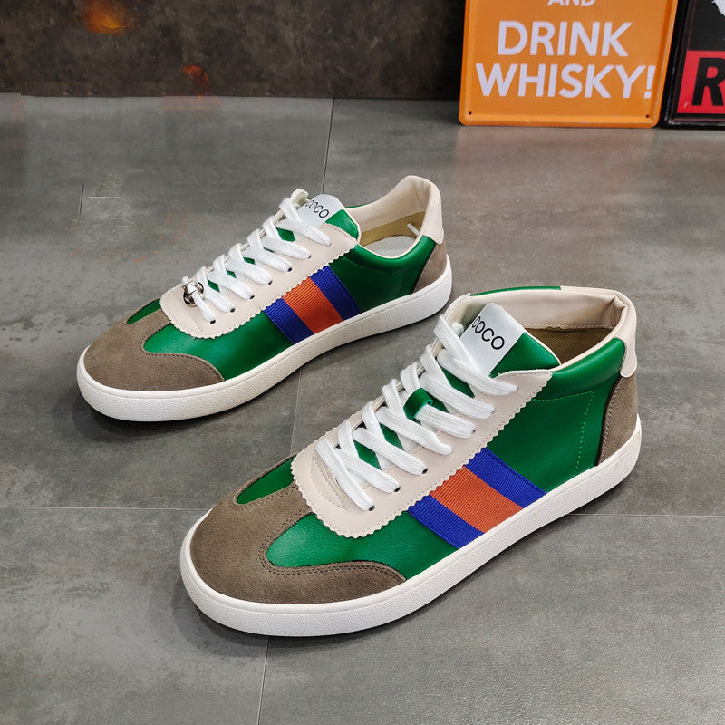 Men’s Breathable Colorblock Cowhide Sneakers
