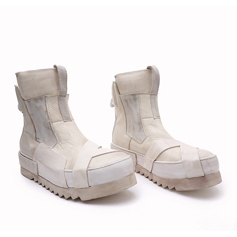 Handmade Leather Retro Thick Sole Casual Shoes, Multi-color