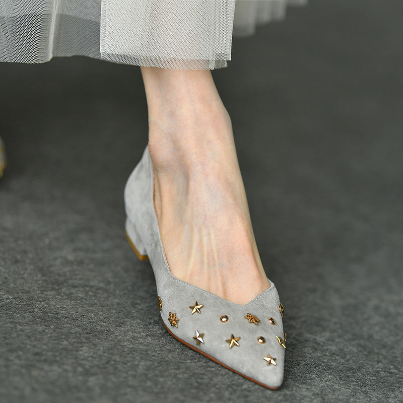 Frosted Cashmere Slip-On Pumps - Low Heel Gray