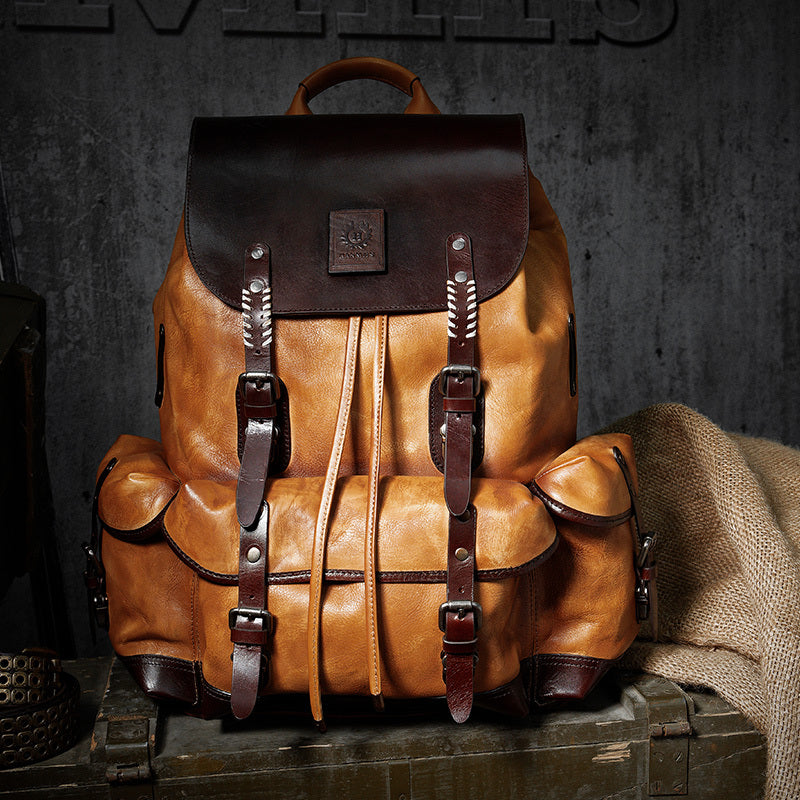 First Layer Cowhide Leather Men's Travel Backpack