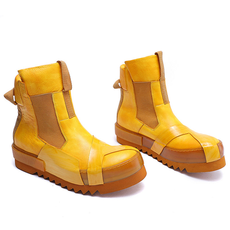 Handmade Leather Retro Thick Sole Casual Shoes, Multi-color