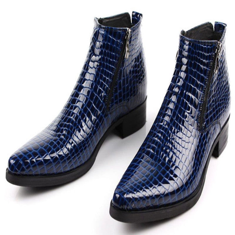 Men's High-Top Pointed Toe Cowhide Leather Ankle Boots