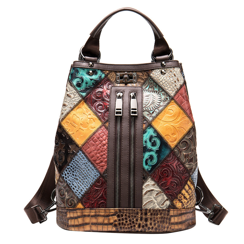 Ethnic National Style Women's Genuine Cowhide Backpack