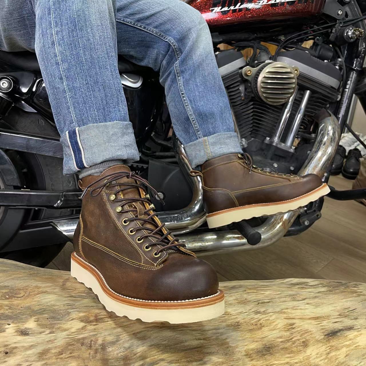 Retro Men's High-Top Motorcycle Boots | Goodyear Welt
